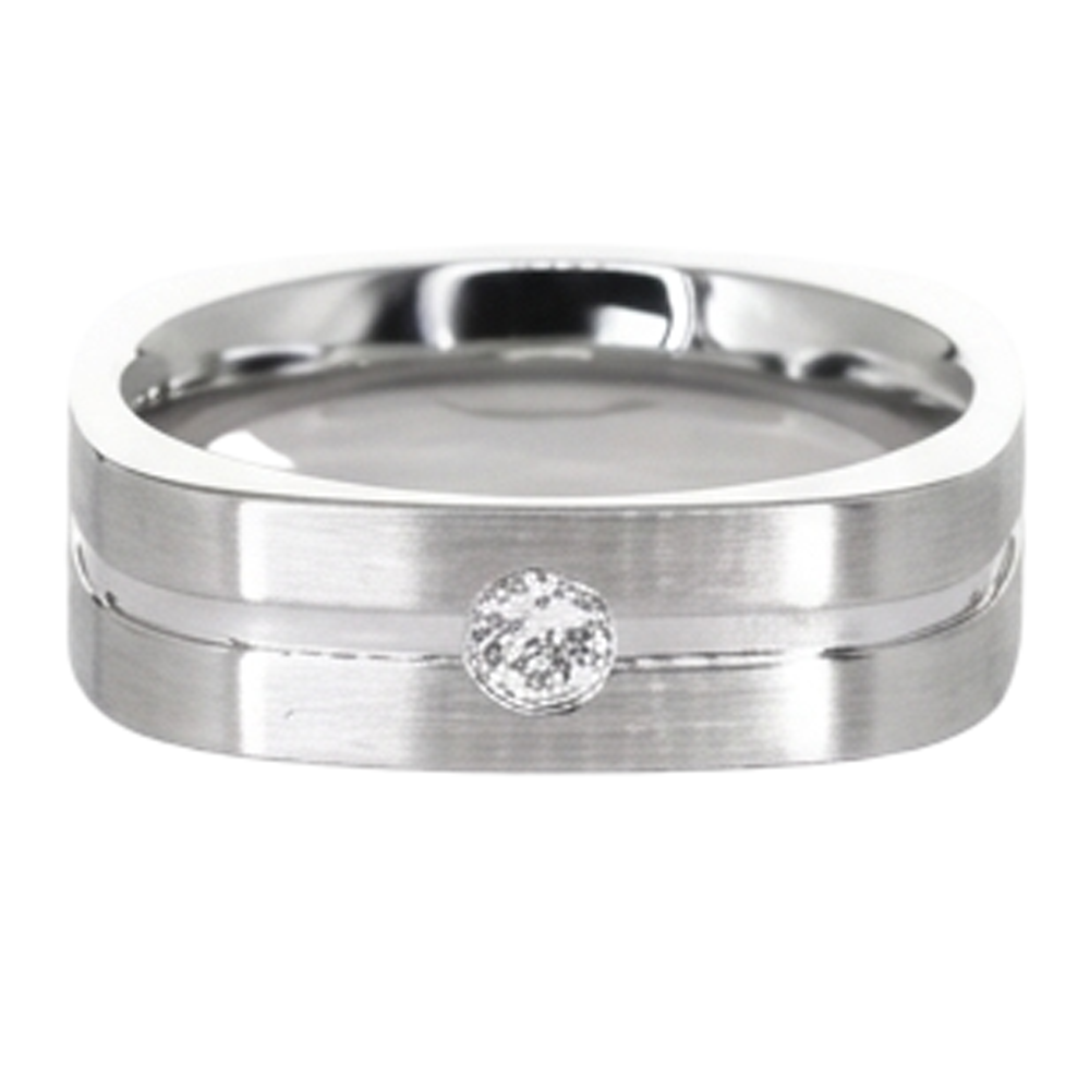 Runder Aus der Erde Abgebauter Natürlicher Diamant Herrenring mit gebürstetem Finish Weißgold 14K 0,20 Karat