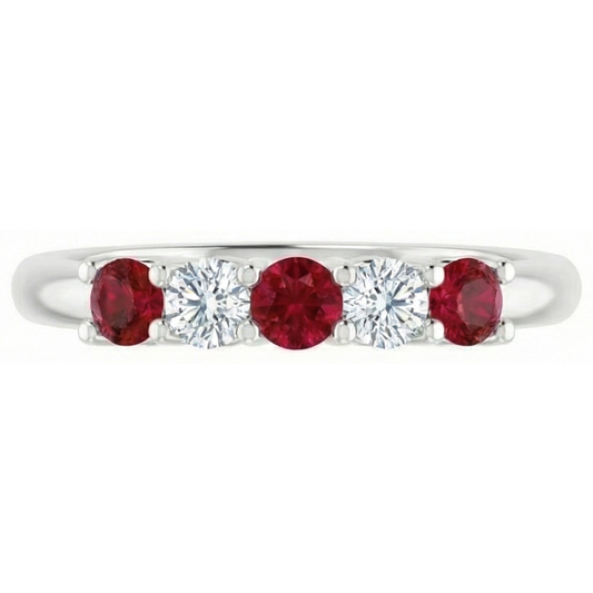 Runder Aus der Erde Abgebauter Natürlicher Diamant-Rubin-Stein-Ring 2 Karat Weißgold 14K Schmuck