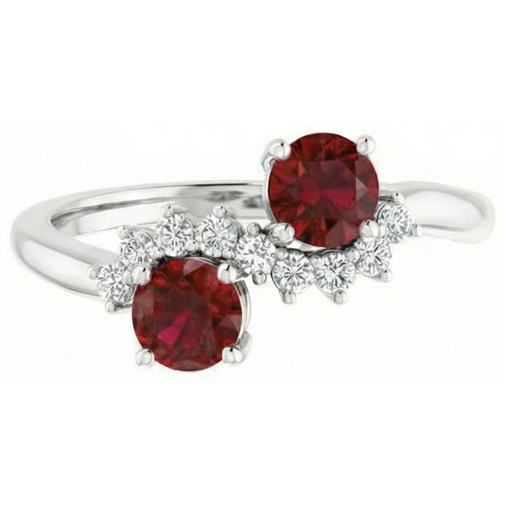 Runder Aus der Erde Abgebauter Natürlicher Diamant-Rubin-Stein-Ring 2,40 Karat Weißgold 14K Schmuck