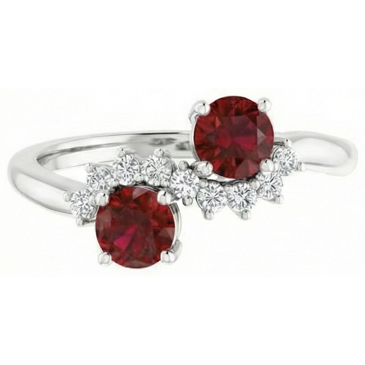 Runder Aus der Erde Abgebauter Natürlicher Diamant-Rubin-Stein-Ring 2,40 Karat Weißgold 14K Schmuck