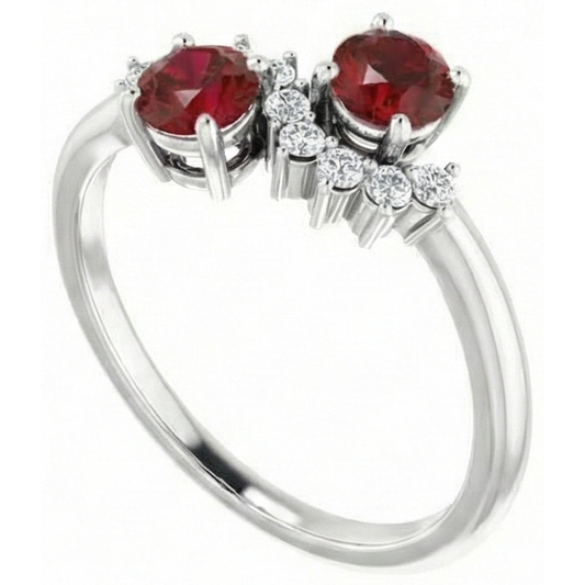 Runder Aus der Erde Abgebauter Natürlicher Diamant-Rubin-Stein-Ring 2,40 Karat Weißgold 14K Schmuck