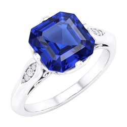 Runder Aus der Erde Abgebauter Natürlicher Diamant Saphir Jubiläumsring Asscher Schliff 3 Karat Gold 14K