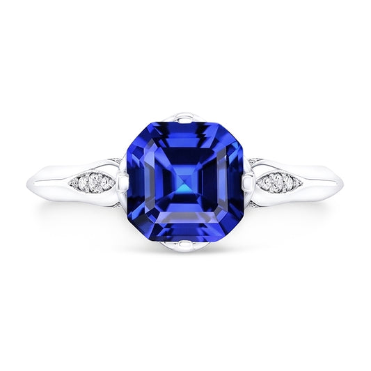 Runder Aus der Erde Abgebauter Natürlicher Diamant Saphir Jubiläumsring Asscher Schliff 3 Karat Gold 14K