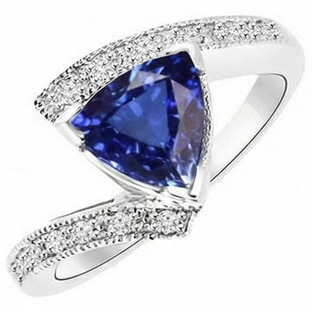 Runder Natürlicher Diamant ( nicht im Labor gezüchtet ) Trillion Saphir Edelstein Ring Spannung Stil 3 Karat