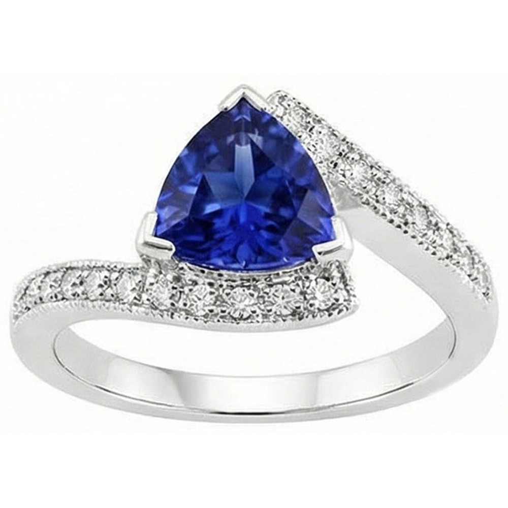 Runder Natürlicher Diamant ( nicht im Labor gezüchtet ) Trillion Saphir Edelstein Ring Spannung Stil 3 Karat