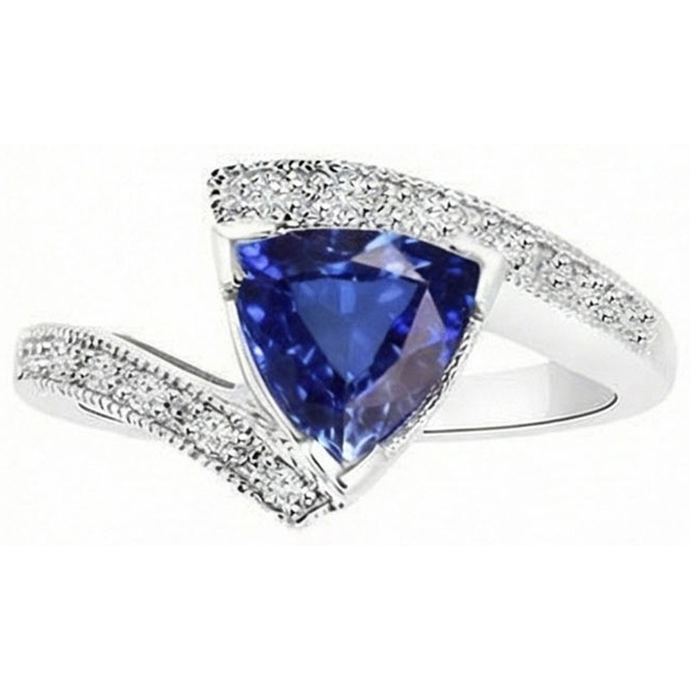 Runder Natürlicher Diamant ( nicht im Labor gezüchtet ) Trillion Saphir Edelstein Ring Spannung Stil 3 Karat