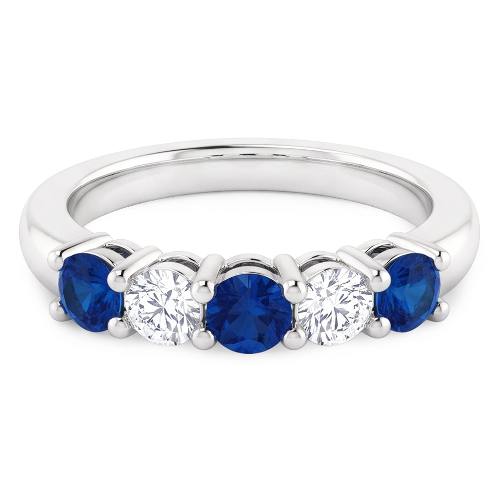 Runder Aus der Erde Abgebauter Natürlicher Diamant-blauer Saphir-Stein-Ring 2 Karat Weißgold 14K