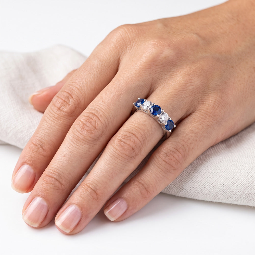 Runder Aus der Erde Abgebauter Natürlicher Diamant-blauer Saphir-Stein-Ring 2 Karat Weißgold 14K
