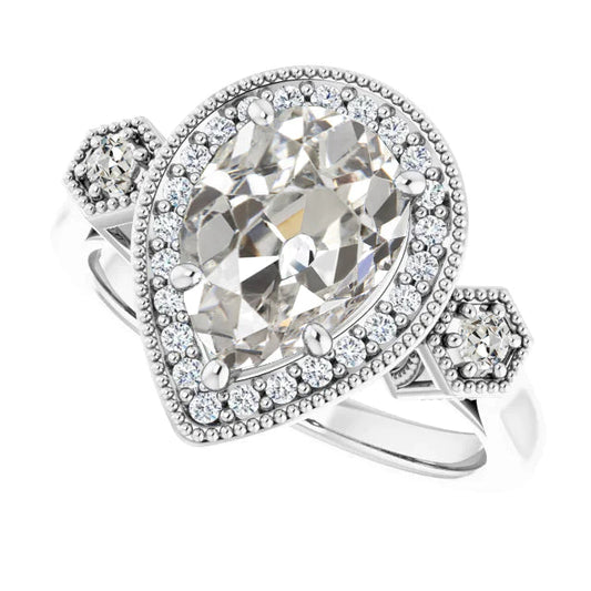 Runder & Birnen Alter Minenschliff Echt Diamantring 5 Krappen Satz 5.50 Karat