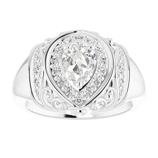 Runder & Birnen-Altschliff-Echt Diamantring im antiken Stil Gold 3.75 Karat