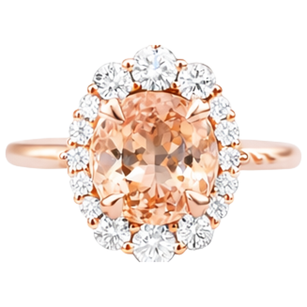 Runder Brillantschliff 15 Karat Morganit und Aus der Erde Abgebauter Natürlicher Diamanten Ring 14 Karat Roségold