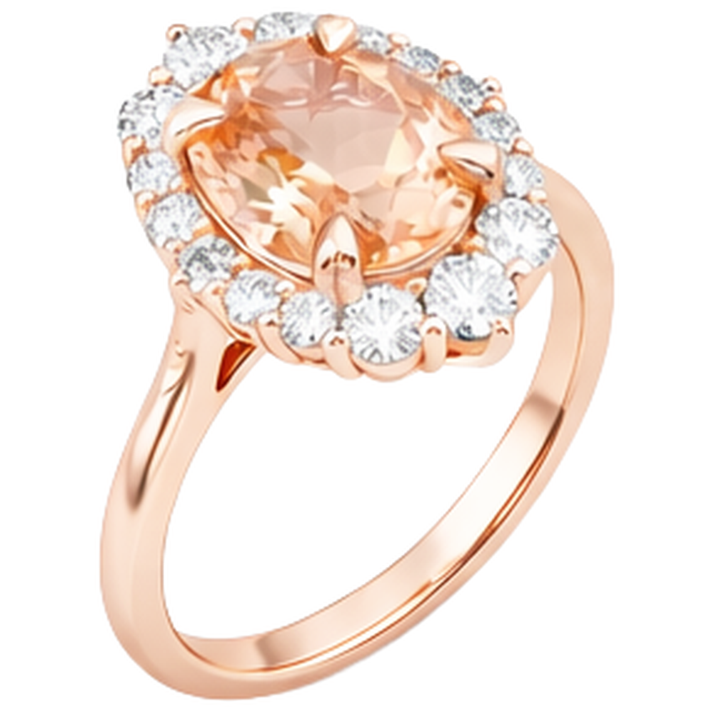 Runder Brillantschliff 15 Karat Morganit und Aus der Erde Abgebauter Natürlicher Diamanten Ring 14 Karat Roségold