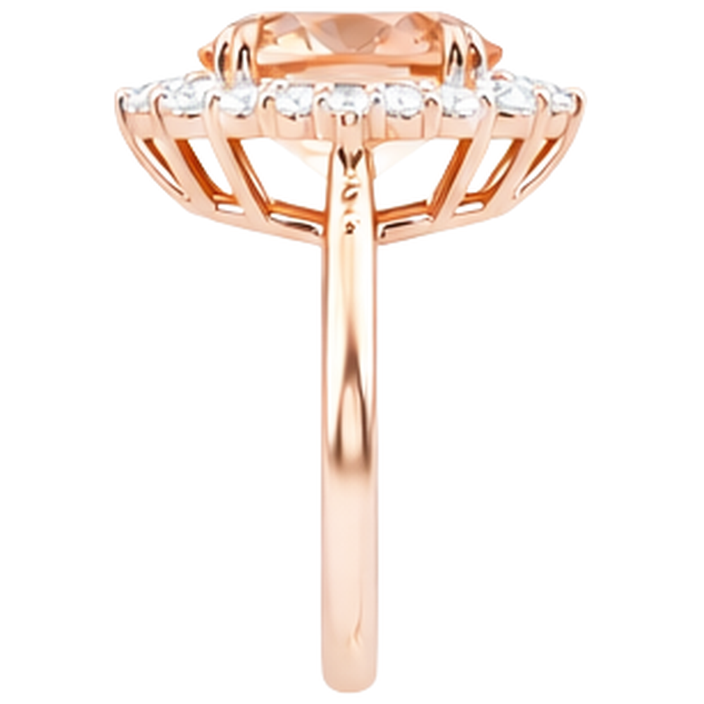 Runder Brillantschliff 15 Karat Morganit und Aus der Erde Abgebauter Natürlicher Diamanten Ring 14 Karat Roségold