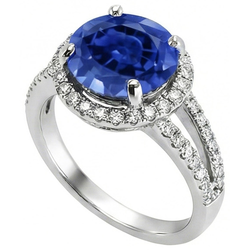 Runder Brillantschliff & Sri Lanka Saphir 4.15 ct. Aus der Erde Abgebauter Natürlicher Diamantring WG 14K