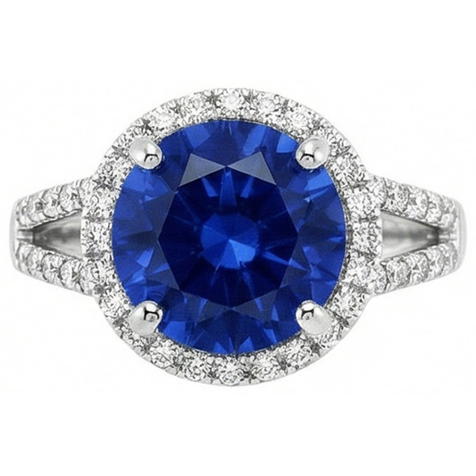 Runder Brillantschliff & Sri Lanka Saphir 4.15 ct. Aus der Erde Abgebauter Natürlicher Diamantring WG 14K