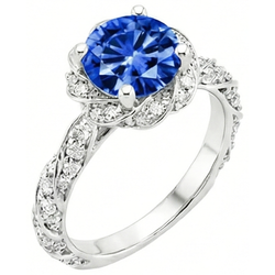 Runder Ceylon-Saphir-Edelstein-Aus der Erde Abgebauter Natürlicher Diamant-Ring Weißgold 14K 2.15 ct.