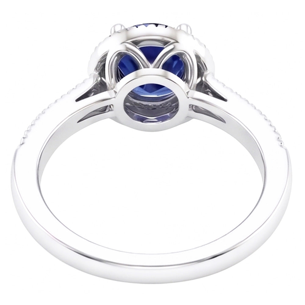 Runder Ceylon Saphir Halo Aus der Erde Abgebauter Natürlicher Diamant Ring Weißgold Schmuck 1.5 Kt.