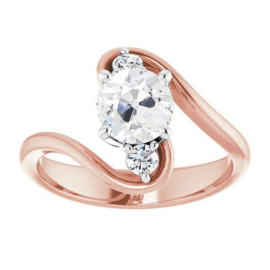 Runder Dreistein-Altschliff-Echt Diamant-Ring-Krapfen-Set Zweifarbig 3 Karat
