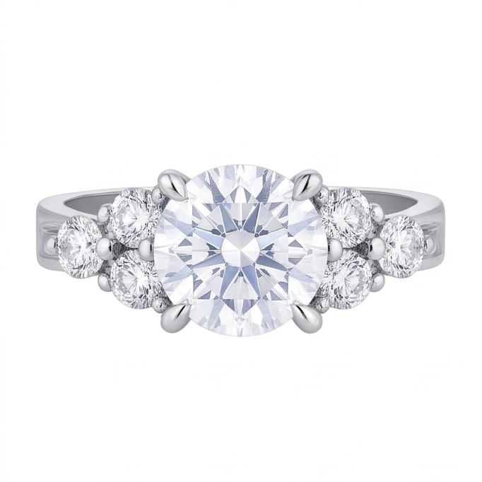 Runder Echt Aus der Erde Abgebauter Natürlicher Diamant Jubiläumsring 2,60 Karat Weißgold 14K Damen