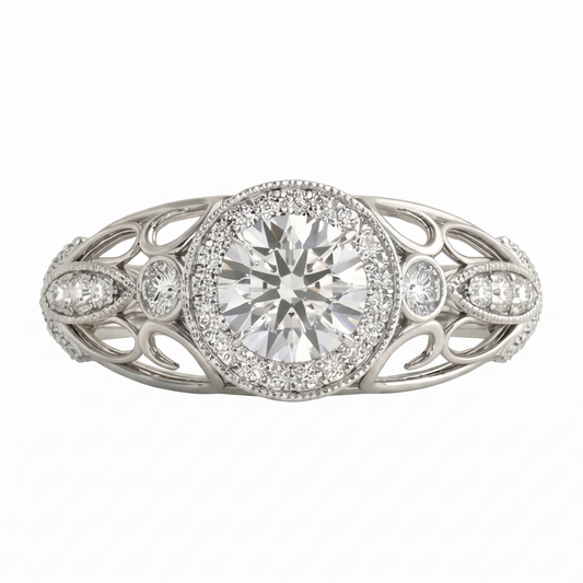 Runder Echt Aus der Erde Abgebauter Natürlicher Diamant-Verlobungs-Jubiläum 1.10 Karat Ausgefallener Ring WG 14K
