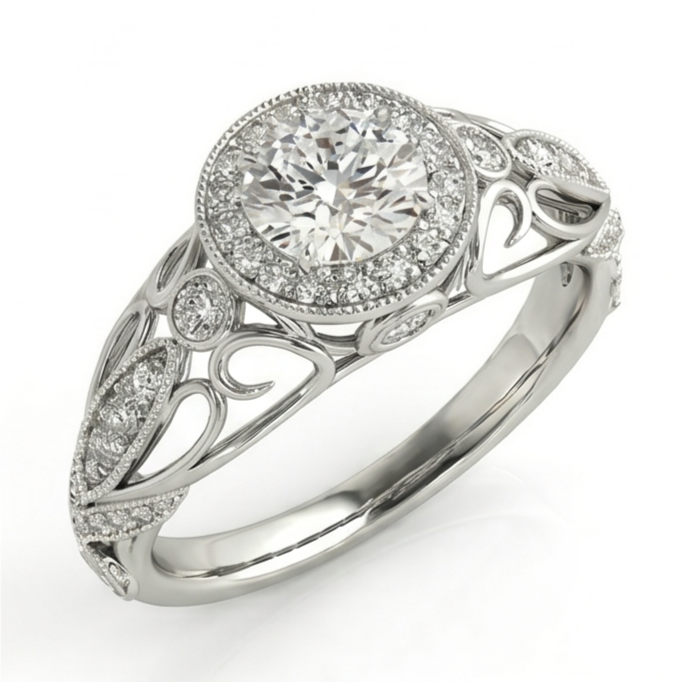 Runder Echt Aus der Erde Abgebauter Natürlicher Diamant-Verlobungs-Jubiläum 1.10 Karat Ausgefallener Ring WG 14K