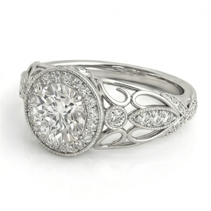 Runder Echt Aus der Erde Abgebauter Natürlicher Diamant-Verlobungs-Jubiläum 1.10 Karat Ausgefallener Ring WG 14K