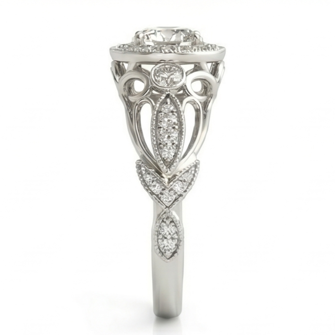 Runder Echt Aus der Erde Abgebauter Natürlicher Diamant-Verlobungs-Jubiläum 1.10 Karat Ausgefallener Ring WG 14K