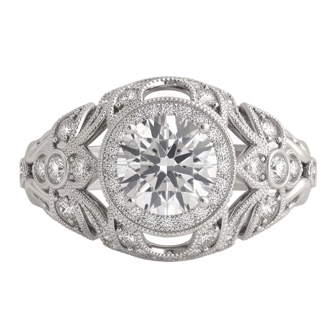 Runder Echt Aus der Erde Abgebauter Natürlicher Diamant-Verlobungs-Jubiläumsring im Vintage-Stil 2,0 ct. WG 14K