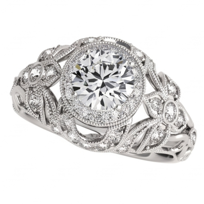 Runder Echt Aus der Erde Abgebauter Natürlicher Diamant-Verlobungs-Jubiläumsring im Vintage-Stil 2,0 ct. WG 14K