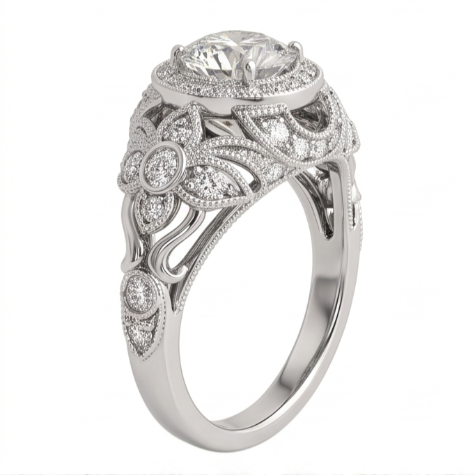 Runder Echt Aus der Erde Abgebauter Natürlicher Diamant-Verlobungs-Jubiläumsring im Vintage-Stil 2,0 ct. WG 14K