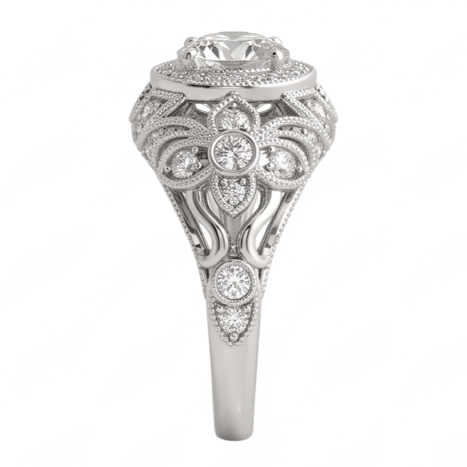 Runder Echt Aus der Erde Abgebauter Natürlicher Diamant-Verlobungs-Jubiläumsring im Vintage-Stil 2,0 ct. WG 14K