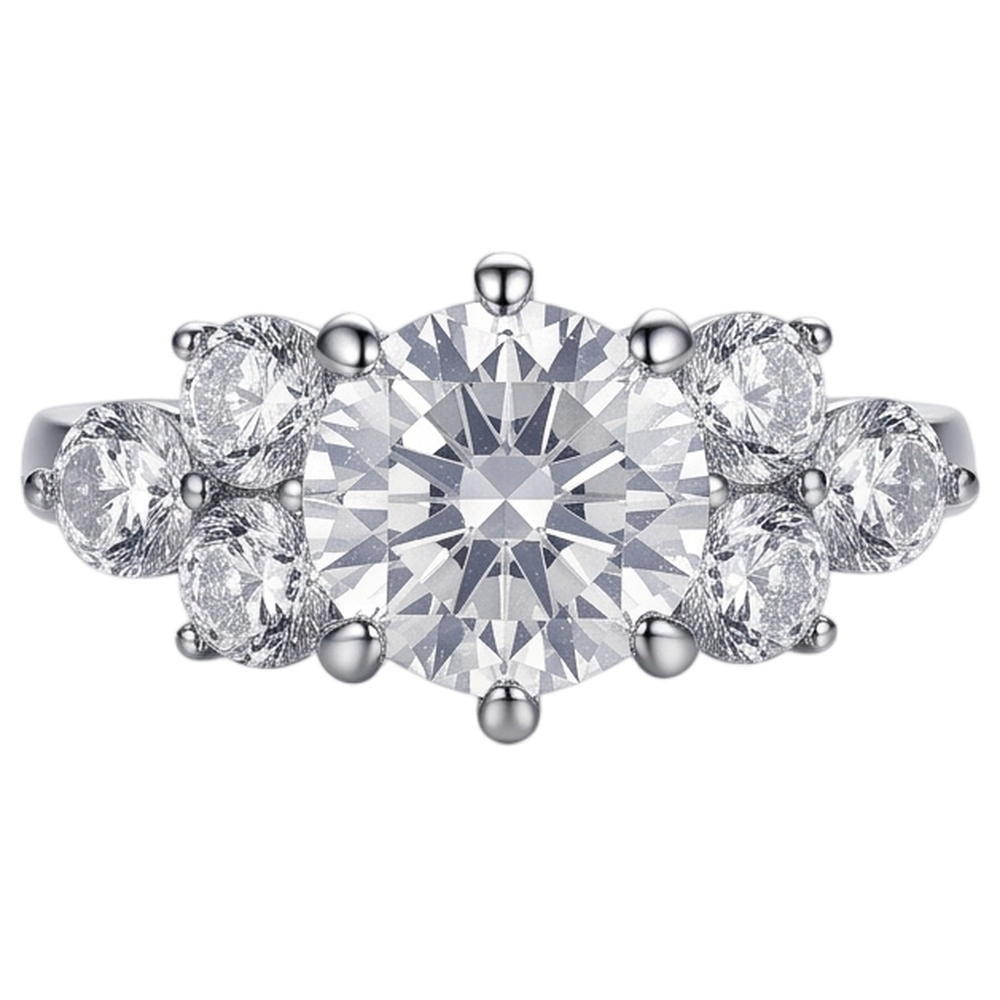 Runder Echt Aus der Erde Abgebauter Natürlicher Diamant-Verlobungsring 3.80 ct Weißgold in Korbfassung 14K