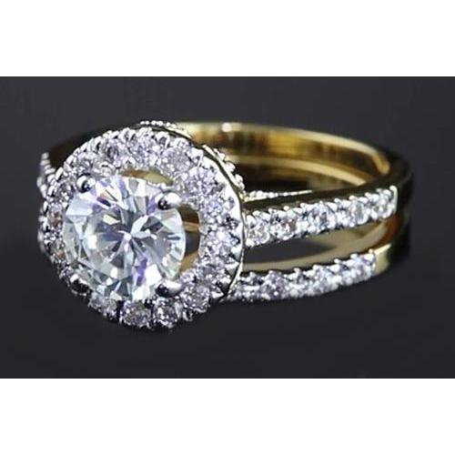 Runder Echt Diamant 3 Karat Jubiläumsring Split Shank Schmuck Halo