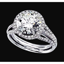 Runder Echt Diamant 3-reihiger Halo-Verlobungsring 2,90 Karat Weißgold 14K
