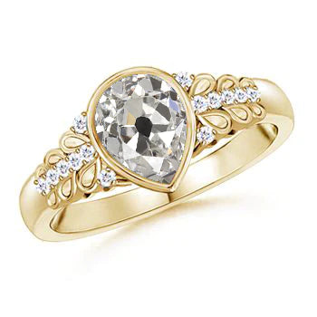 Runder Echt Diamant & Birne Altschliff Ring Blatt-Stil Goldschmuck 2 Karat