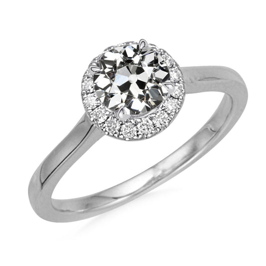 Runder Echt Diamant Halo-Ring mit altem Minenschliff Weißgold 3.50 Karat