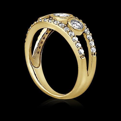 Runder Echt Diamantring 1,46 Kt Gelbgold Gespaltener Schaft Schmuck Neu