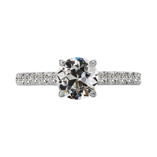 Runder Echt Diamantring im Altschliff mit Akzenten 14K Gold 4 Karat