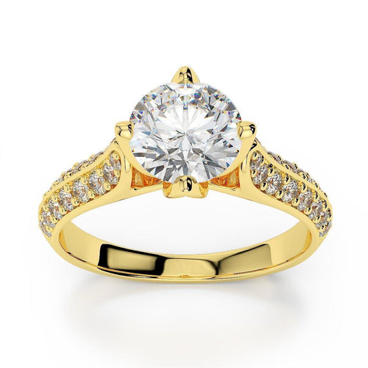 Runder Echt Diamantring im Brillantschliff 3.00 Kt Gelbgold 14K