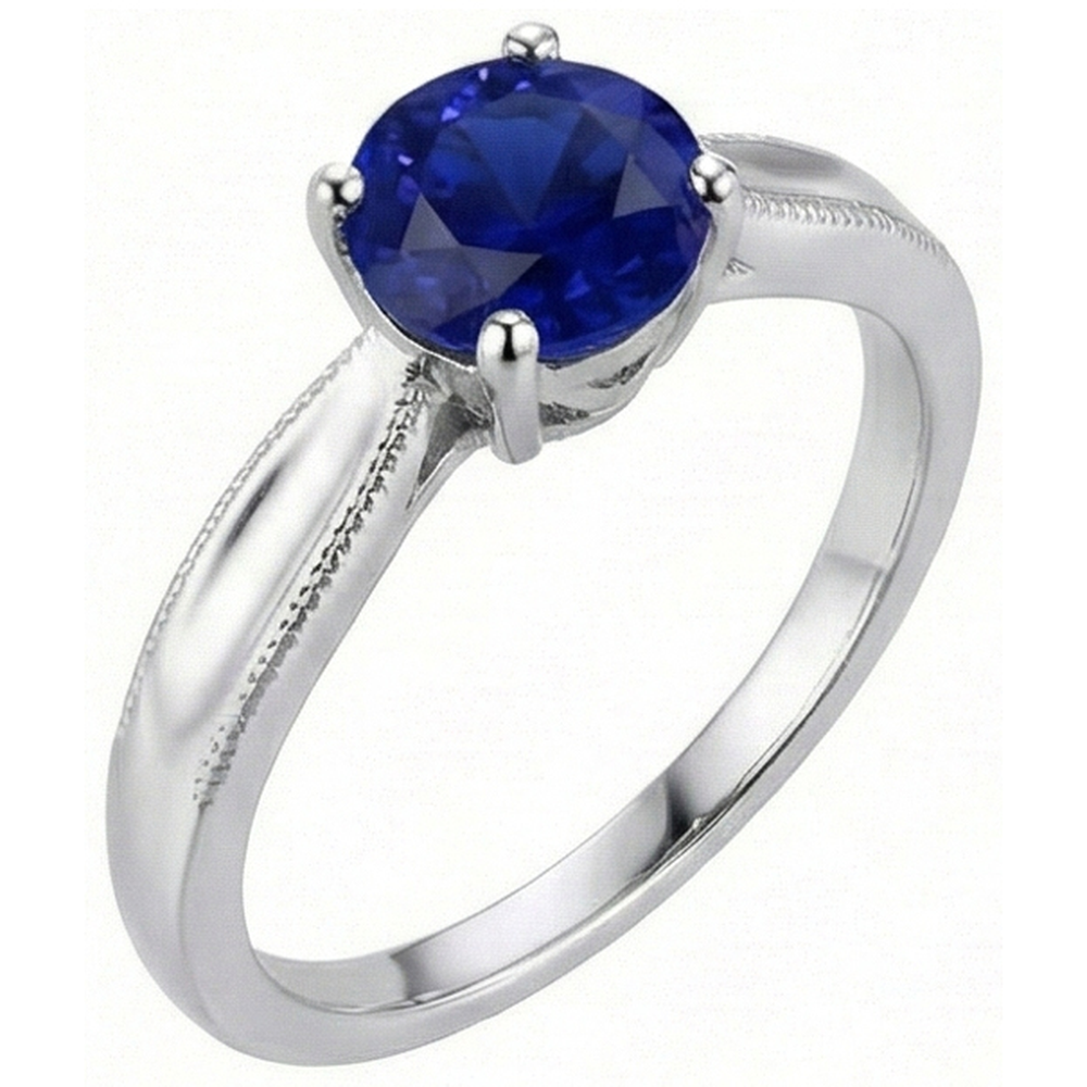 Runder Edelstein Solitär Ring Ceylon Saphir Milgrain Schaft 1 Karat