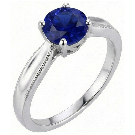 Runder Edelstein Solitär Ring Ceylon Saphir Milgrain Schaft 1 Karat