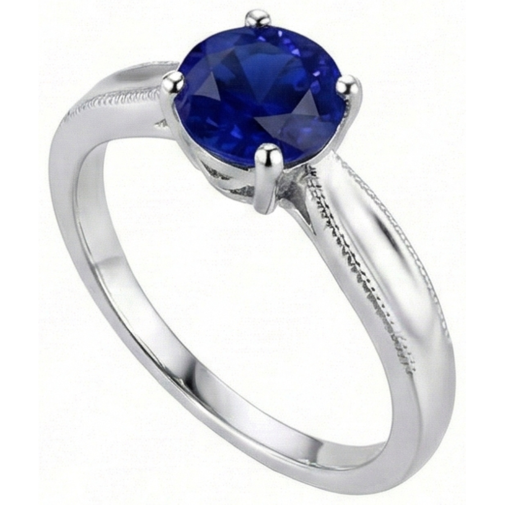 Runder Edelstein Solitär Ring Ceylon Saphir Milgrain Schaft 1 Karat