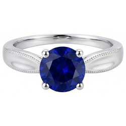 Runder Edelstein Solitär Ring Ceylon Saphir Milgrain Schaft 1 Karat