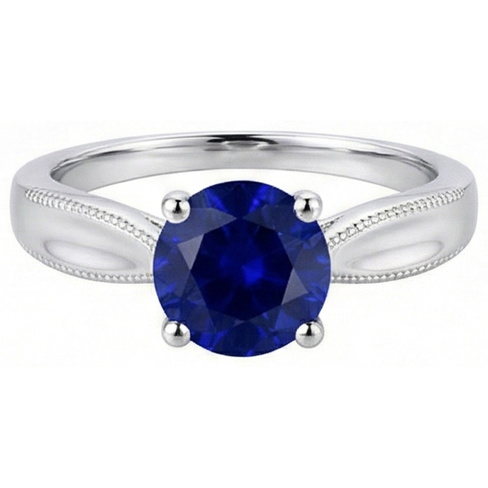 Runder Edelstein Solitär Ring Ceylon Saphir Milgrain Schaft 1 Karat