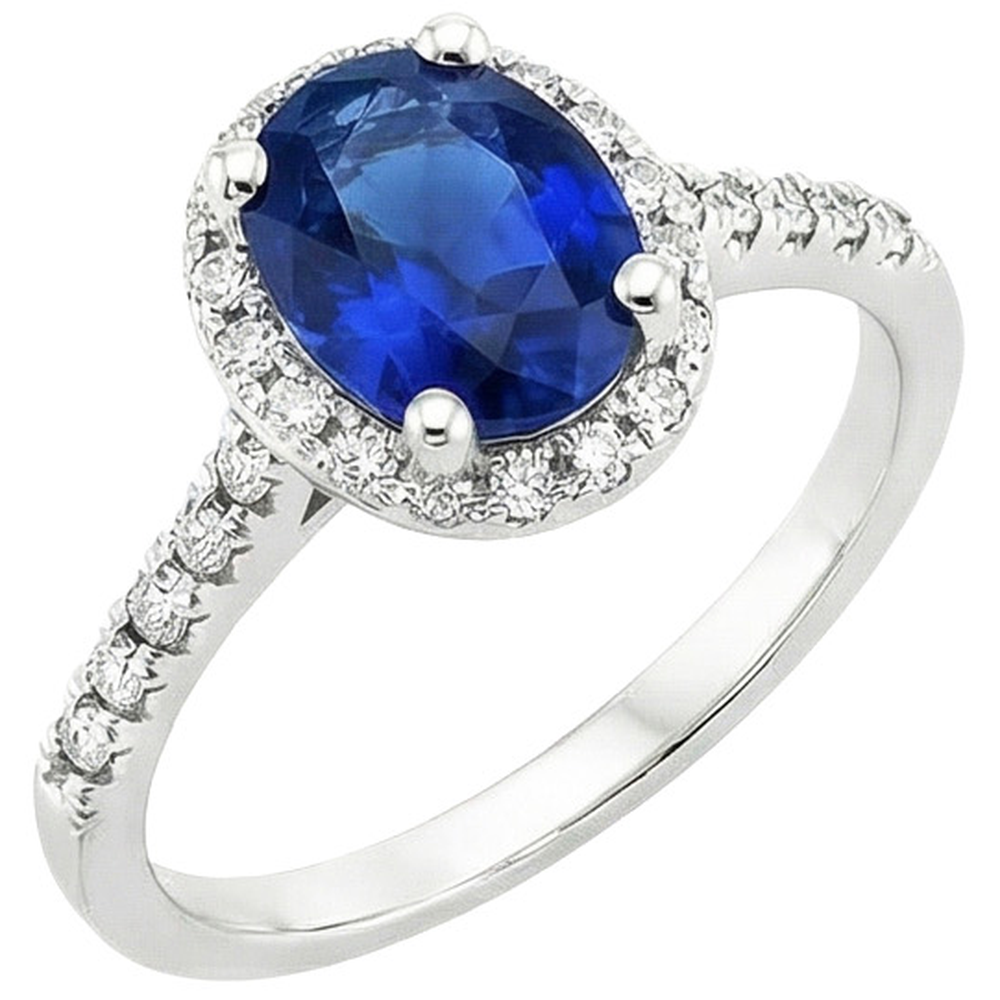 Runder Halo Aus der Erde Abgebauter Natürlicher Diamant-Verlobungsring Oval Ceylon Saphir 6 Karat Gold