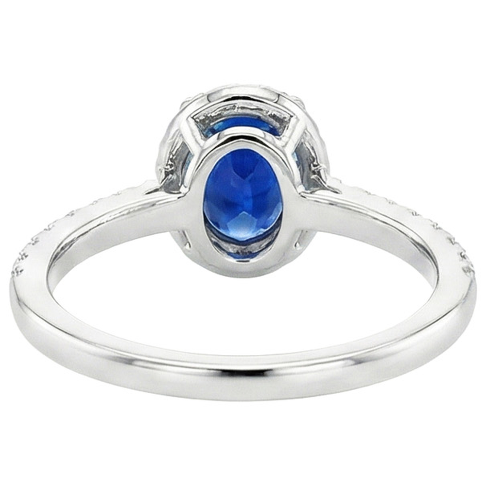 Runder Halo Aus der Erde Abgebauter Natürlicher Diamant-Verlobungsring Oval Ceylon Saphir 6 Karat Gold
