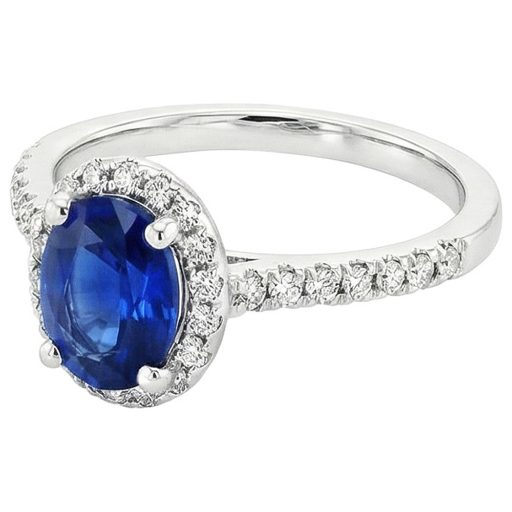 Runder Halo Aus der Erde Abgebauter Natürlicher Diamant-Verlobungsring Oval Ceylon Saphir 6 Karat Gold