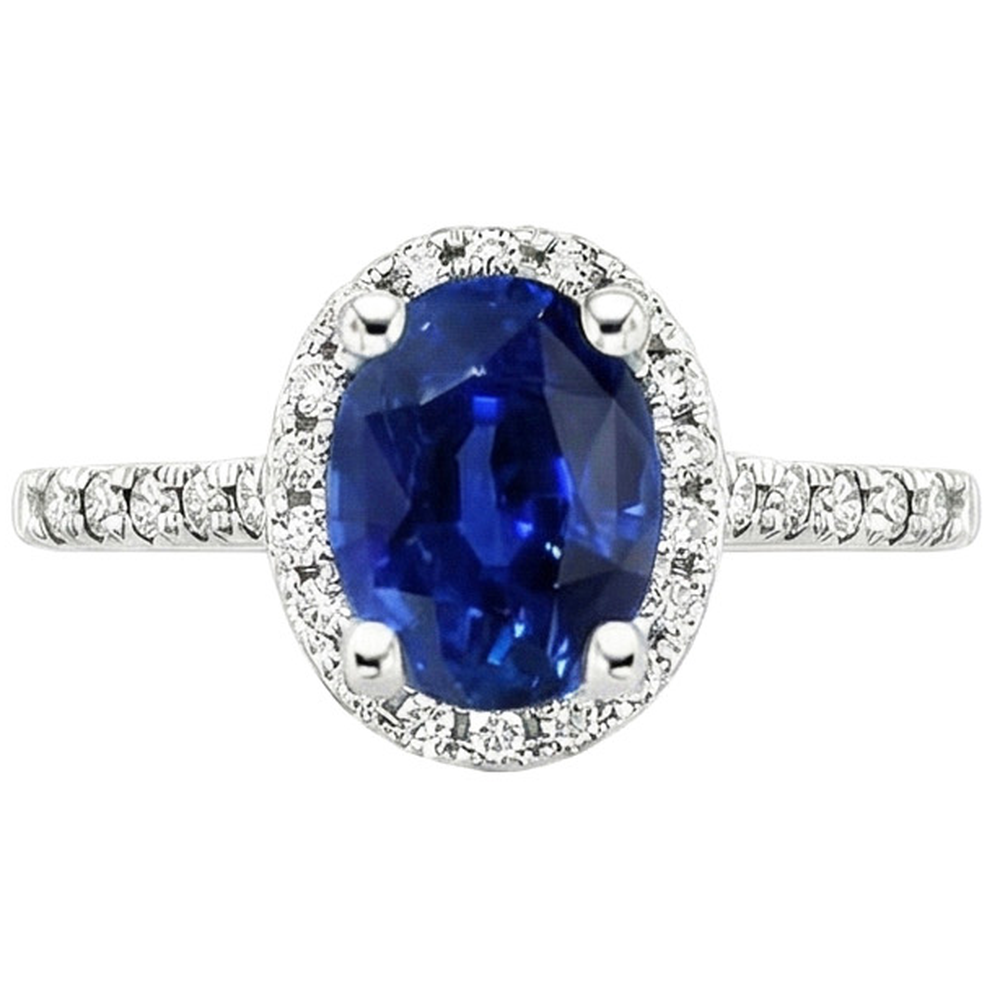 Runder Halo Aus der Erde Abgebauter Natürlicher Diamant-Verlobungsring Oval Ceylon Saphir 6 Karat Gold