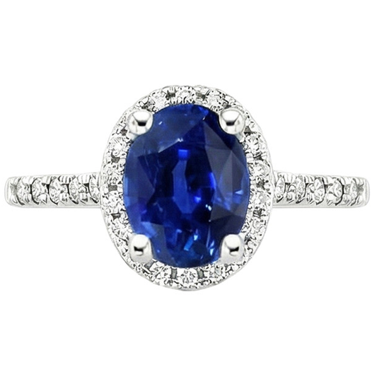 Runder Halo Aus der Erde Abgebauter Natürlicher Diamant-Verlobungsring Oval Ceylon Saphir 6 Karat Gold