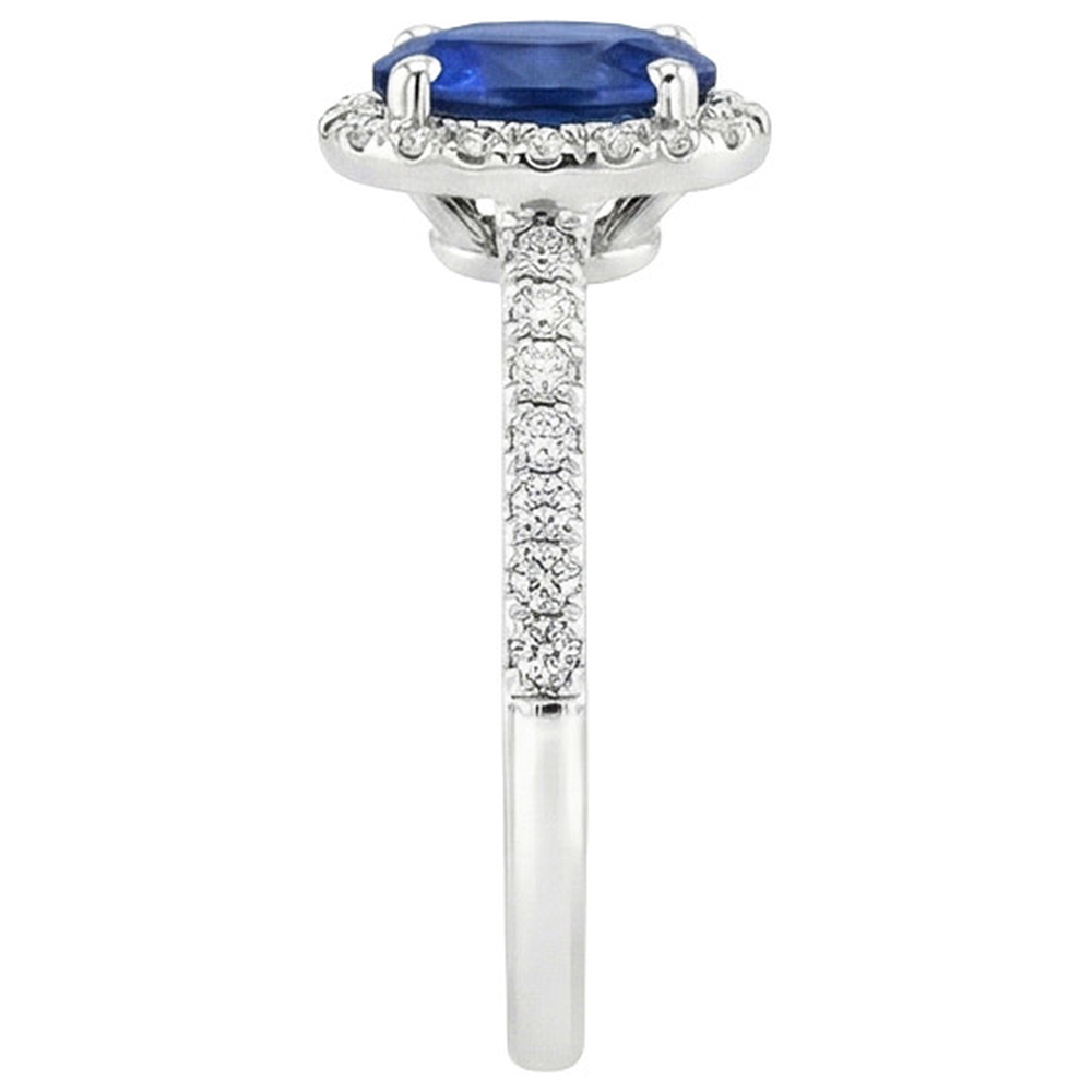 Runder Halo Aus der Erde Abgebauter Natürlicher Diamant-Verlobungsring Oval Ceylon Saphir 6 Karat Gold